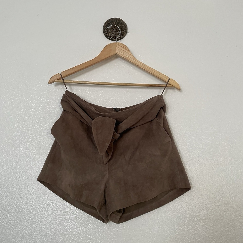 Intermix Belted Suede Shorts Brown Taupe Size Small